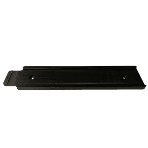 A black shelf with two holes, suitable for displaying fish rulers efficiently.
