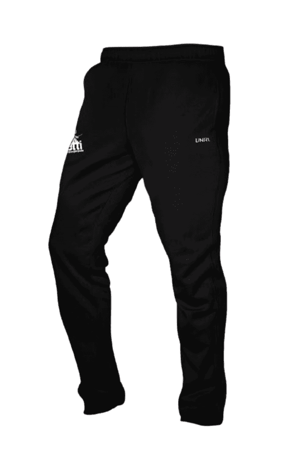 Black sweatpants with Yetti Fish House logo on side.
